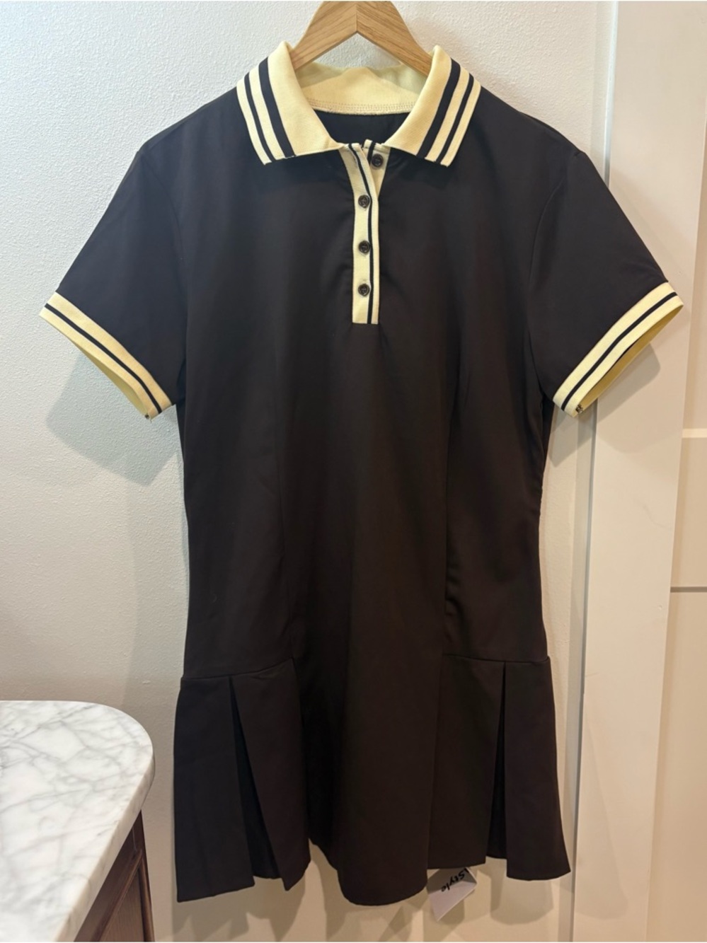 Brown Polo Dress with Cream Trim